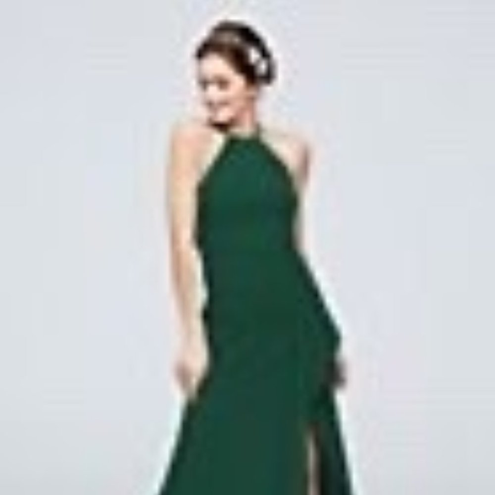 Chiffon High Neck Formal Dress - Dark Green - Size 22